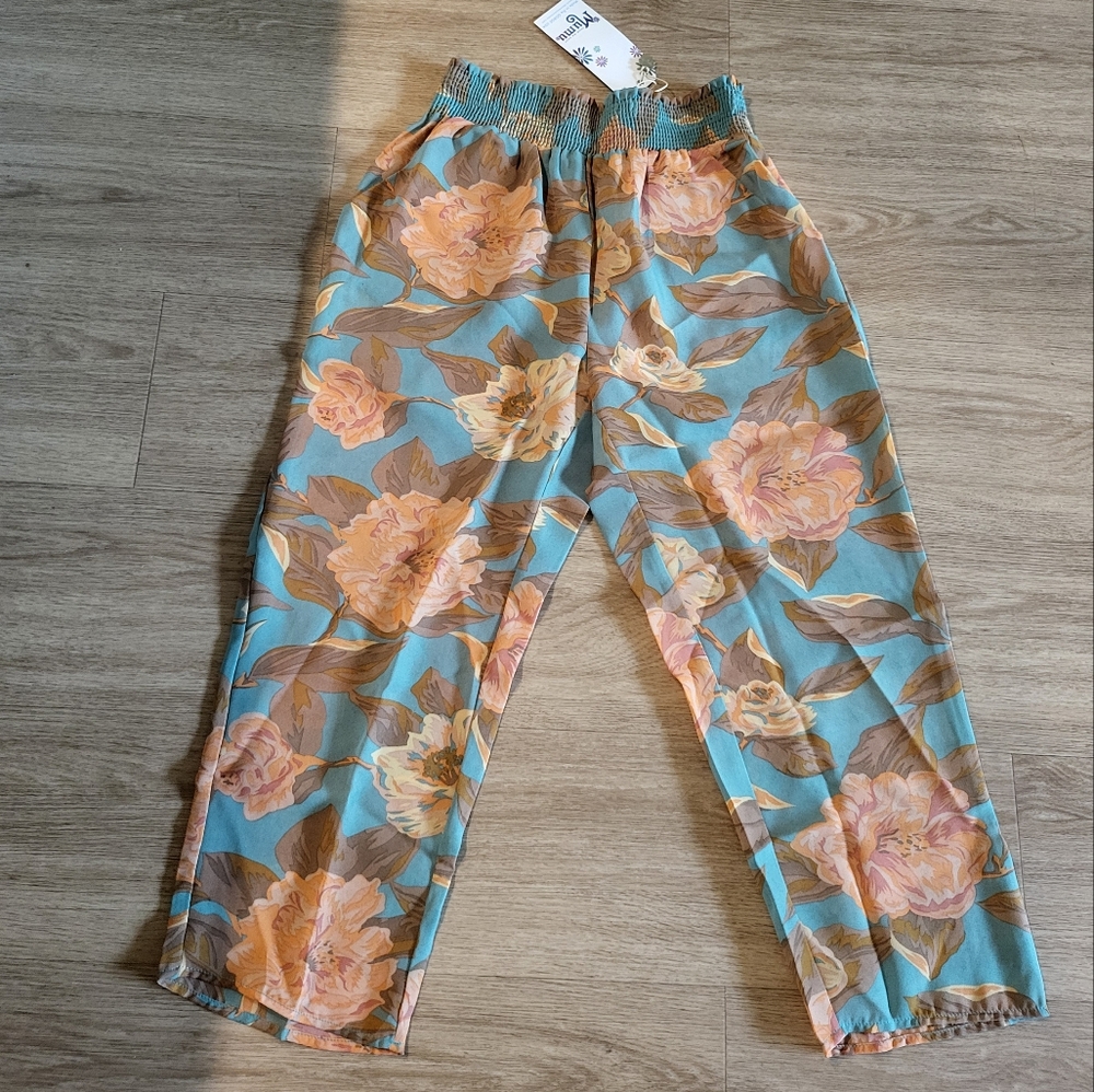 Show Me Your MuMu Teal Floral Cropped Pants